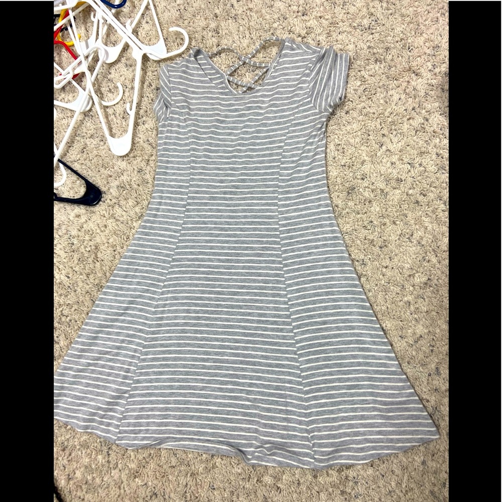 grey and white striped dress